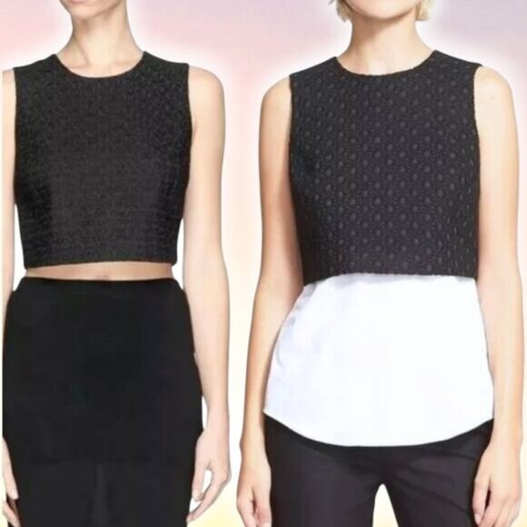 NWT THEORY Yuranda Black Eyelet Tank w/ Convertible Snap Shirt Tail Hem Sz XS - Picture 1 of 7